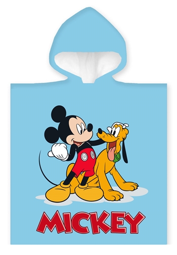 Se Badeponcho - Børnehåndklæde - 50x100 cm - Mickey Mouse og Pluto - 100% Bomuld hos Dynezonen.dk